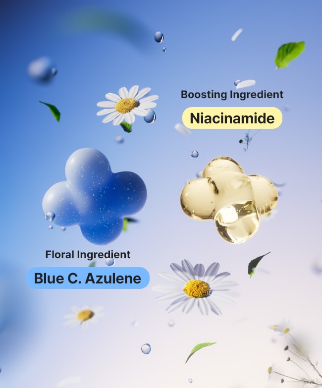 Boosting Ingredient: Niacinamide / Floral Ingredient: Blue C. Azulene