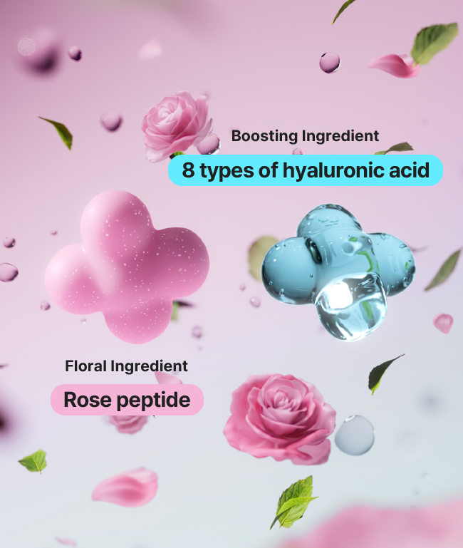 Boosting Ingredient 8 types of hyaluronic acid / Floral Ingredient Rose peptide