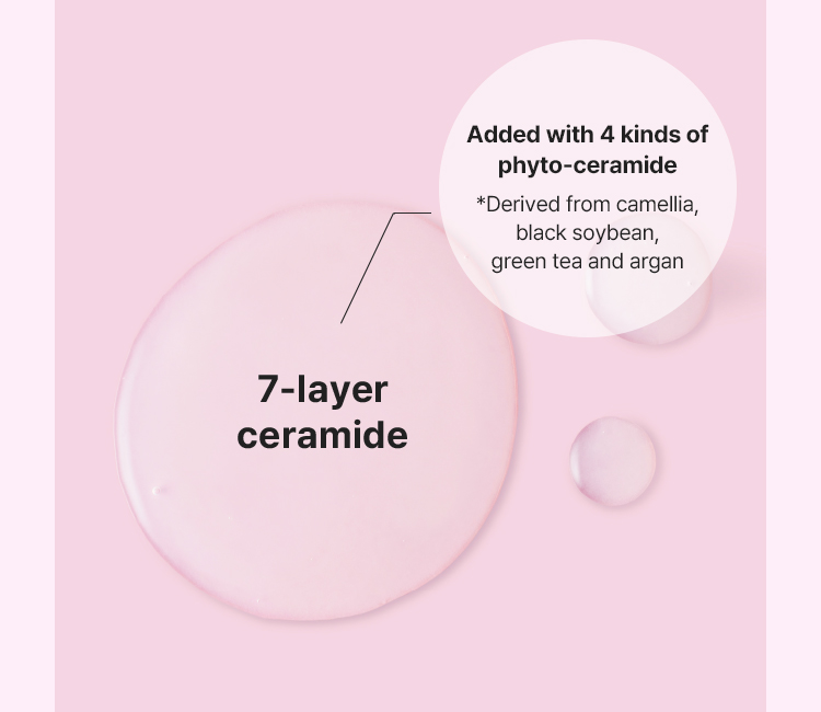 7-layer ceramide : Added with 4 kinds of phyto-ceramide *Derived from camellia, black soybean, green tea and argan