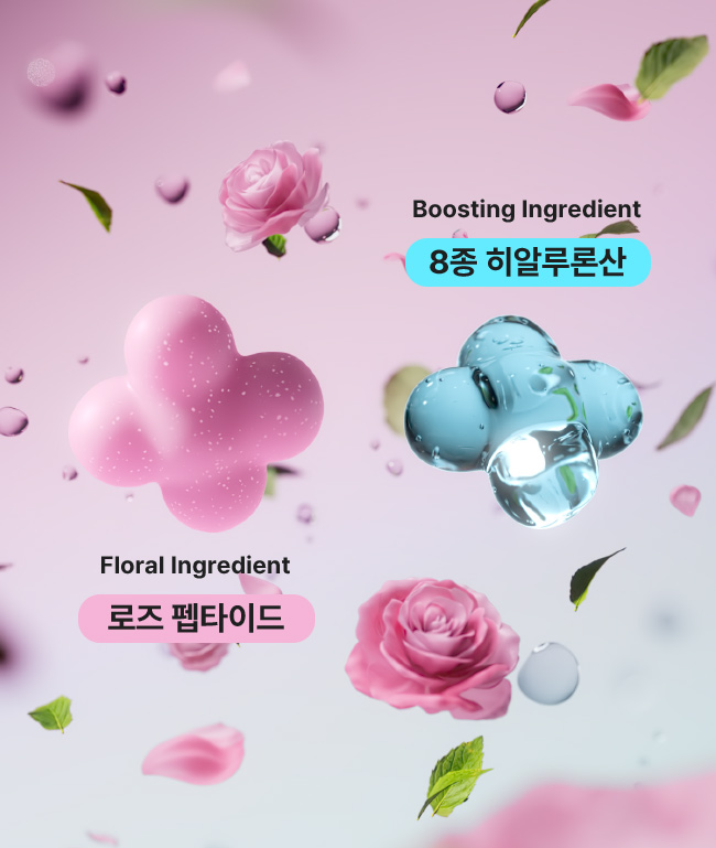 Boosting Ingredient 8종 히알루론산 / Floral Ingredient 로즈 펩타이드